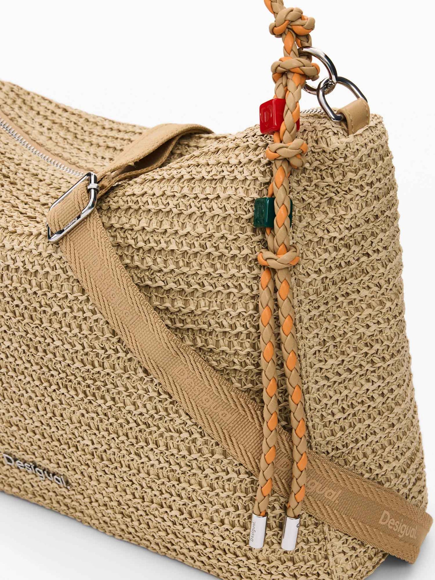 Borsa rettangolare Desigual in rafia beige da donna