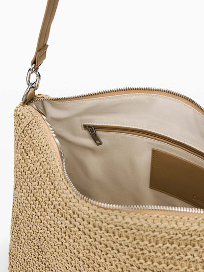 Borsa rettangolare Desigual in rafia beige da donna