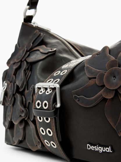Desigual borsa media marrone con applicazioni floreali da donna