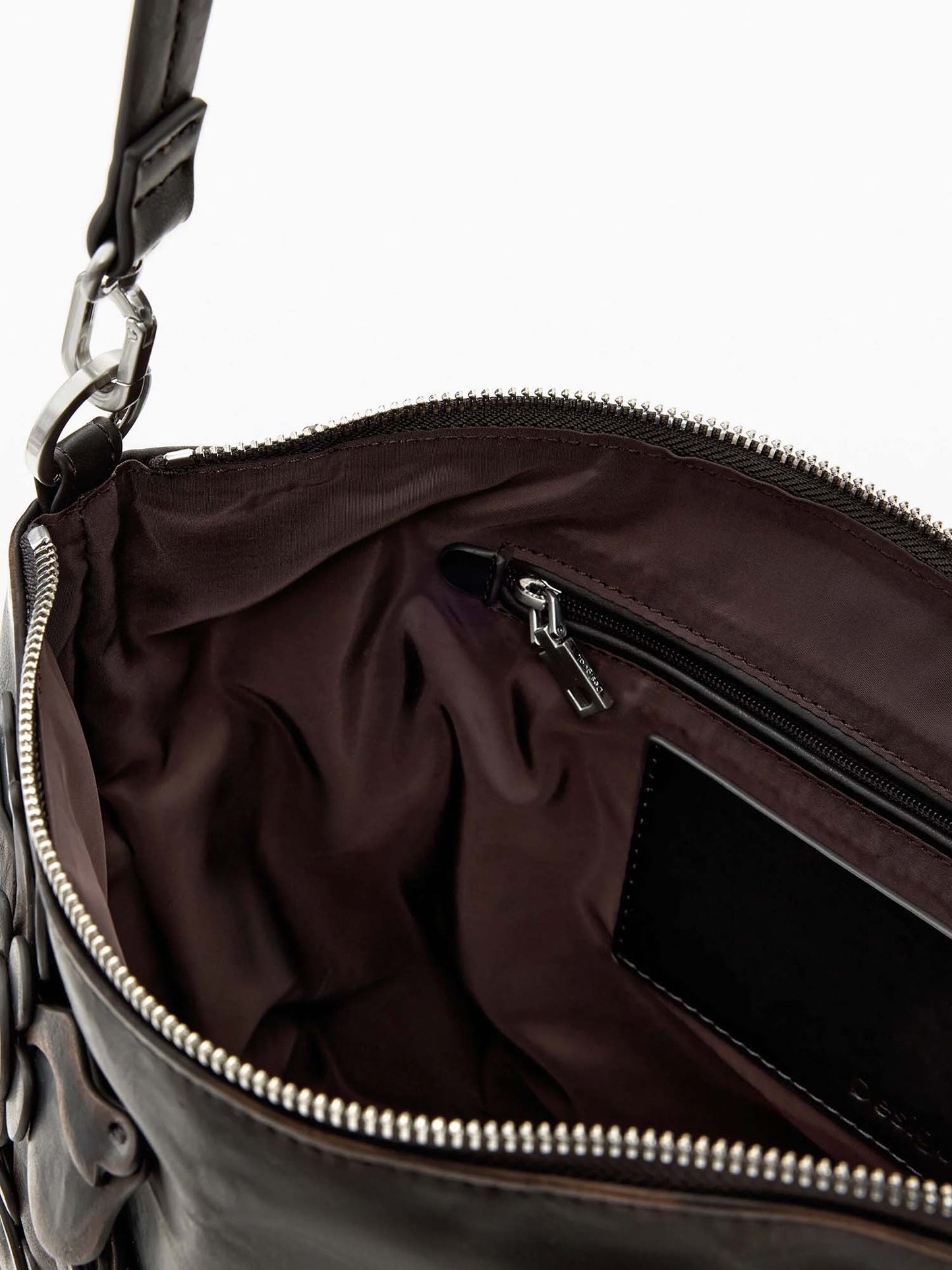 Desigual borsa media marrone con applicazioni floreali da donna