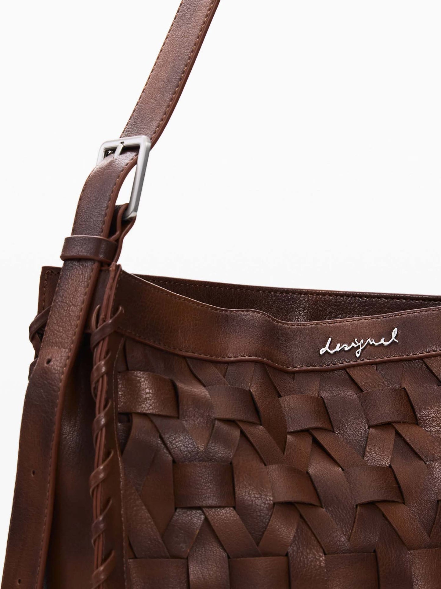 Borsa tote intrecciata marrone Desigual donna per uso quotidiano