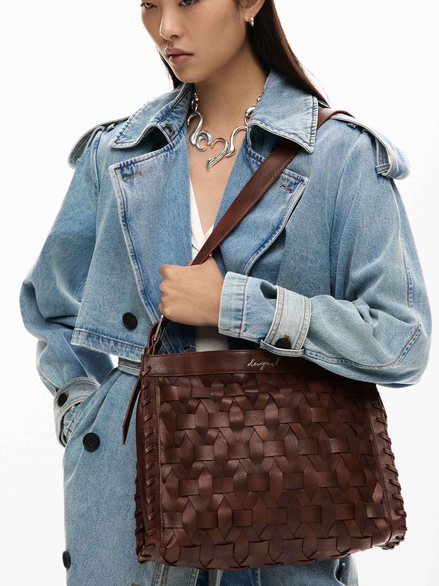 Borsa tote intrecciata marrone Desigual donna per uso quotidiano