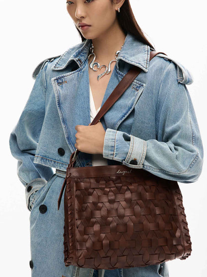 Borsa tote intrecciata marrone Desigual donna per uso quotidiano