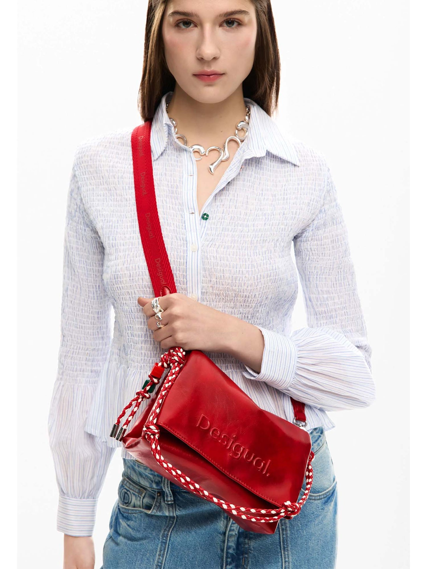 Borsa Desigual a spalla rossa media con logo