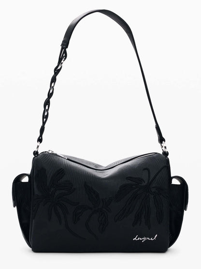 Desigual borsa nera con ricami e charm rimovibile da donna adulto