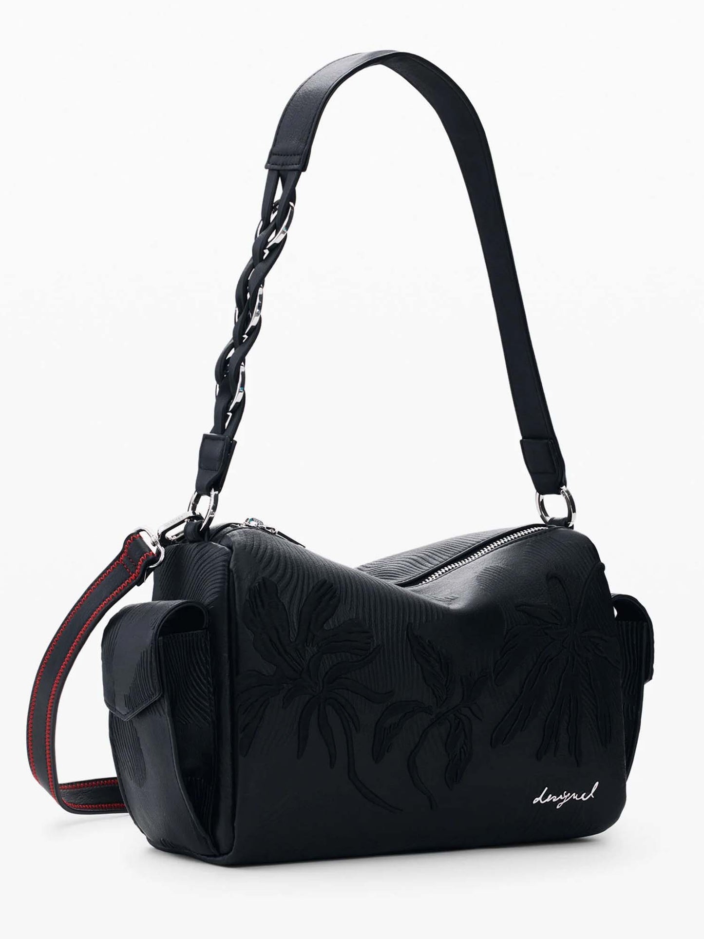 Desigual borsa nera con ricami e charm rimovibile da donna adulto