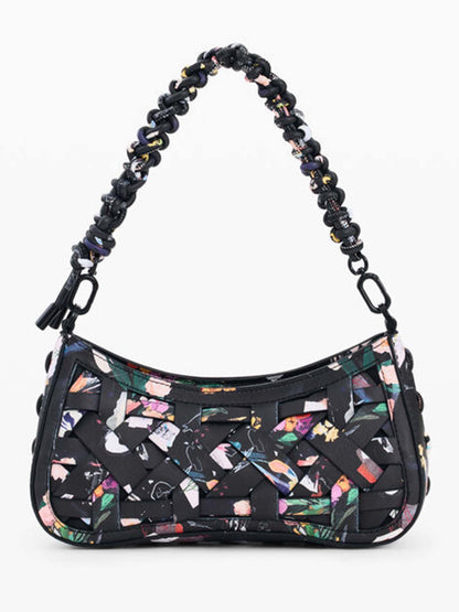 Borsa nera Desigual piccola intrecciata con tracolla regolabile da donna