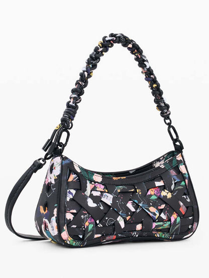 Borsa nera Desigual piccola intrecciata con tracolla regolabile da donna