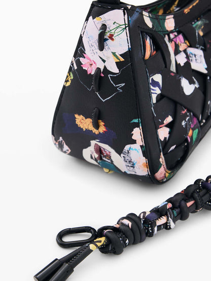 Borsa nera Desigual piccola intrecciata con tracolla regolabile da donna