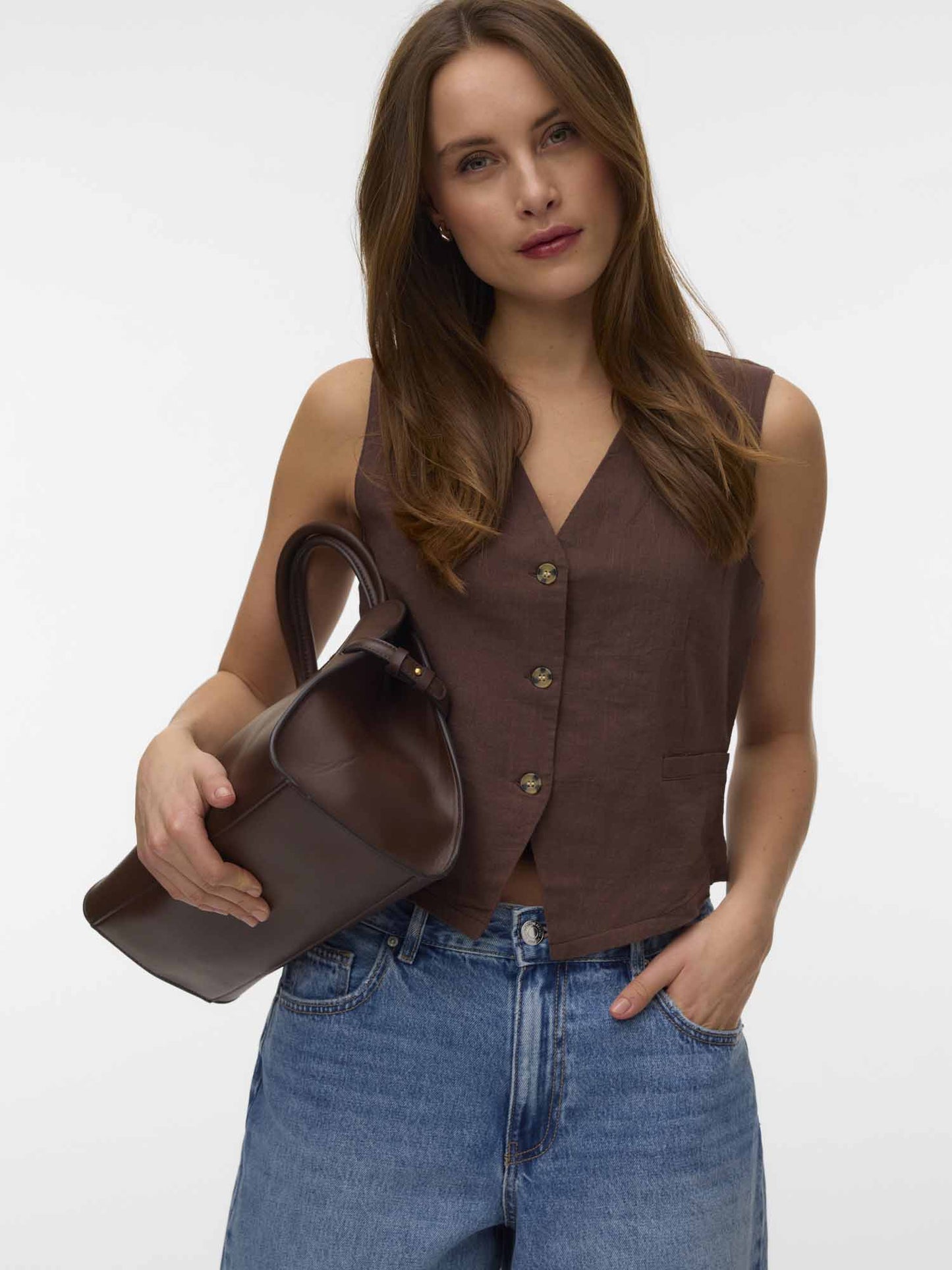 Vero Moda Caia, gilet in lino beige da donna casual