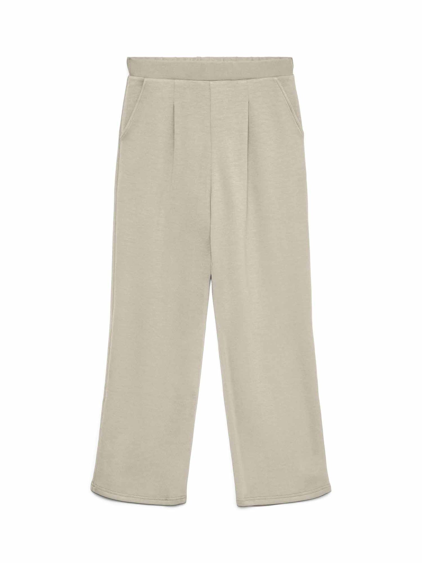 Pantaloni straight leg beige con vita elasticizzata da donna Vero Moda