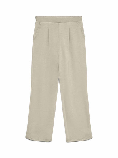 Pantaloni straight leg beige con vita elasticizzata da donna Vero Moda
