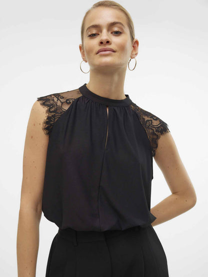 Top canotta elegante con pizzo nero da donna Vero Moda