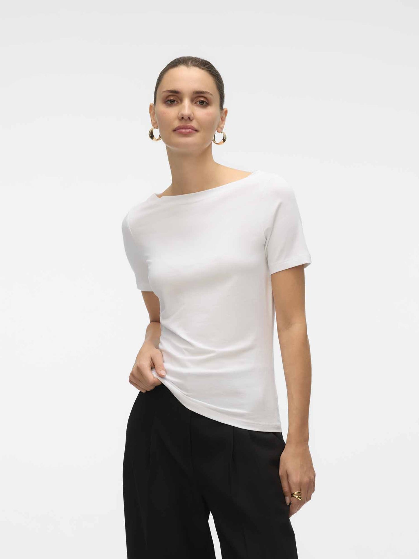T-shirt Vero Moda VMPANDA da donna bianca con scollo a barca