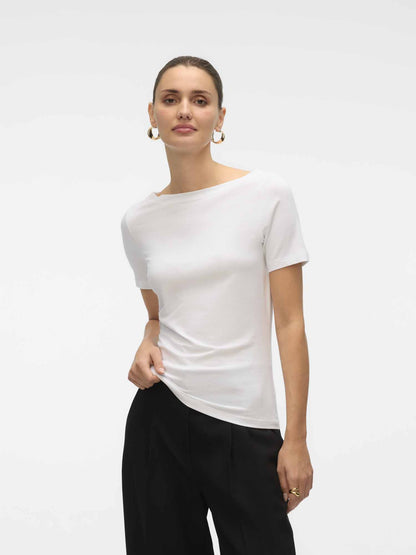 T-shirt Vero Moda VMPANDA da donna bianca con scollo a barca