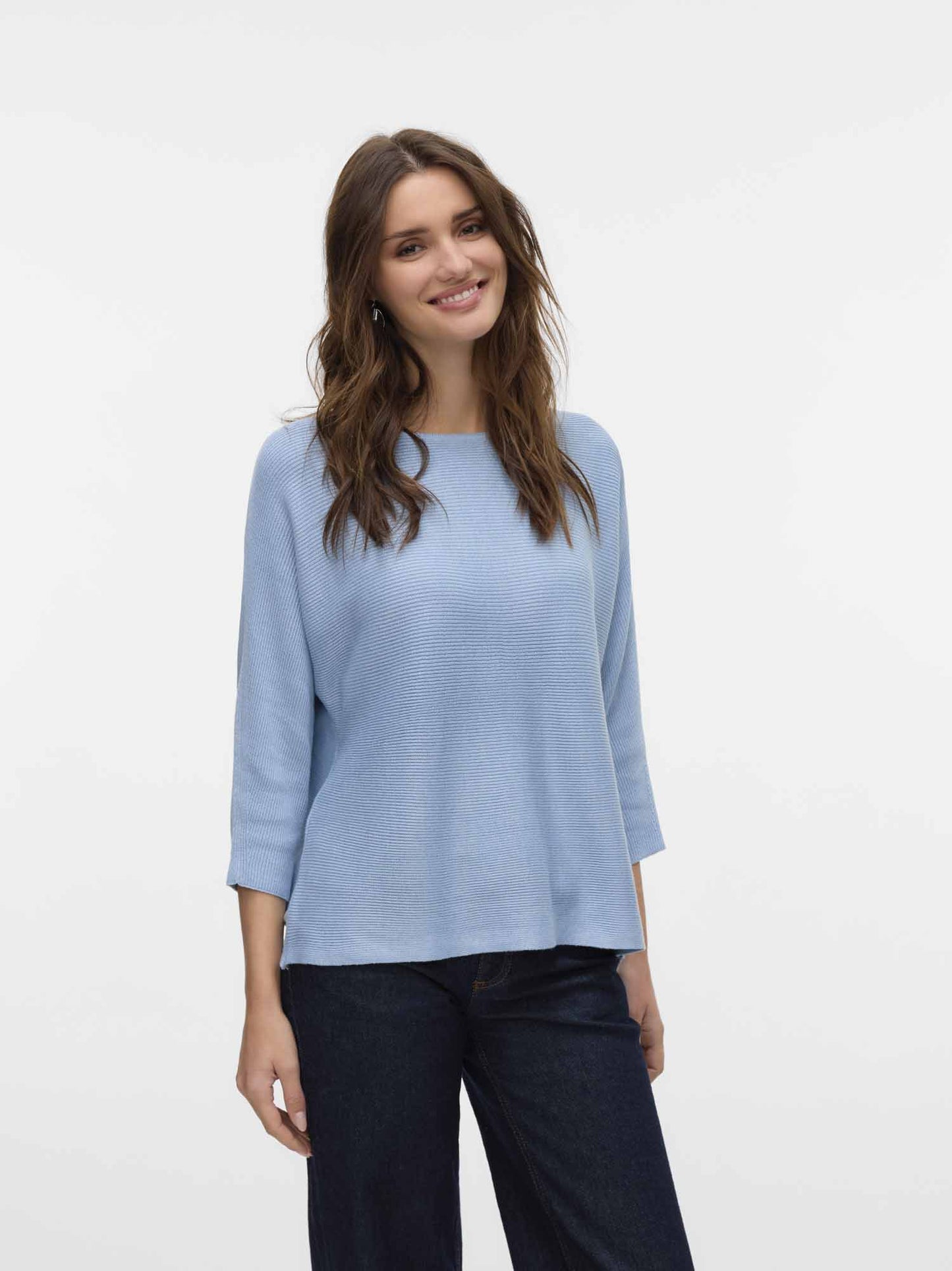 Vero Moda VMNORA pullover donna azzurro con scollo a barca e maniche 3/4