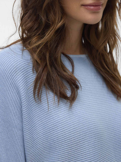 Vero Moda VMNORA pullover donna azzurro con scollo a barca e maniche 3/4