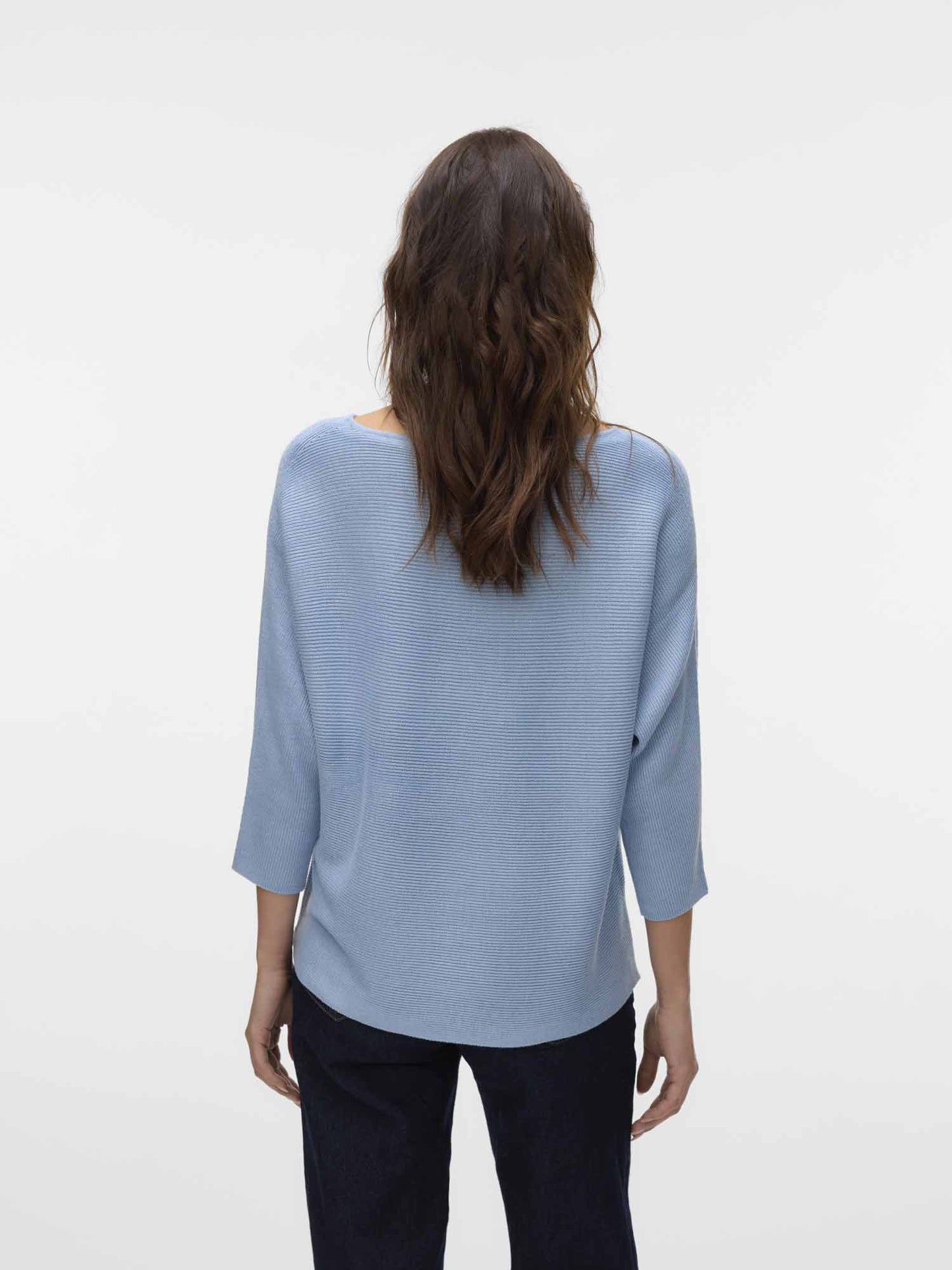 Vero Moda VMNORA pullover donna azzurro con scollo a barca e maniche 3/4