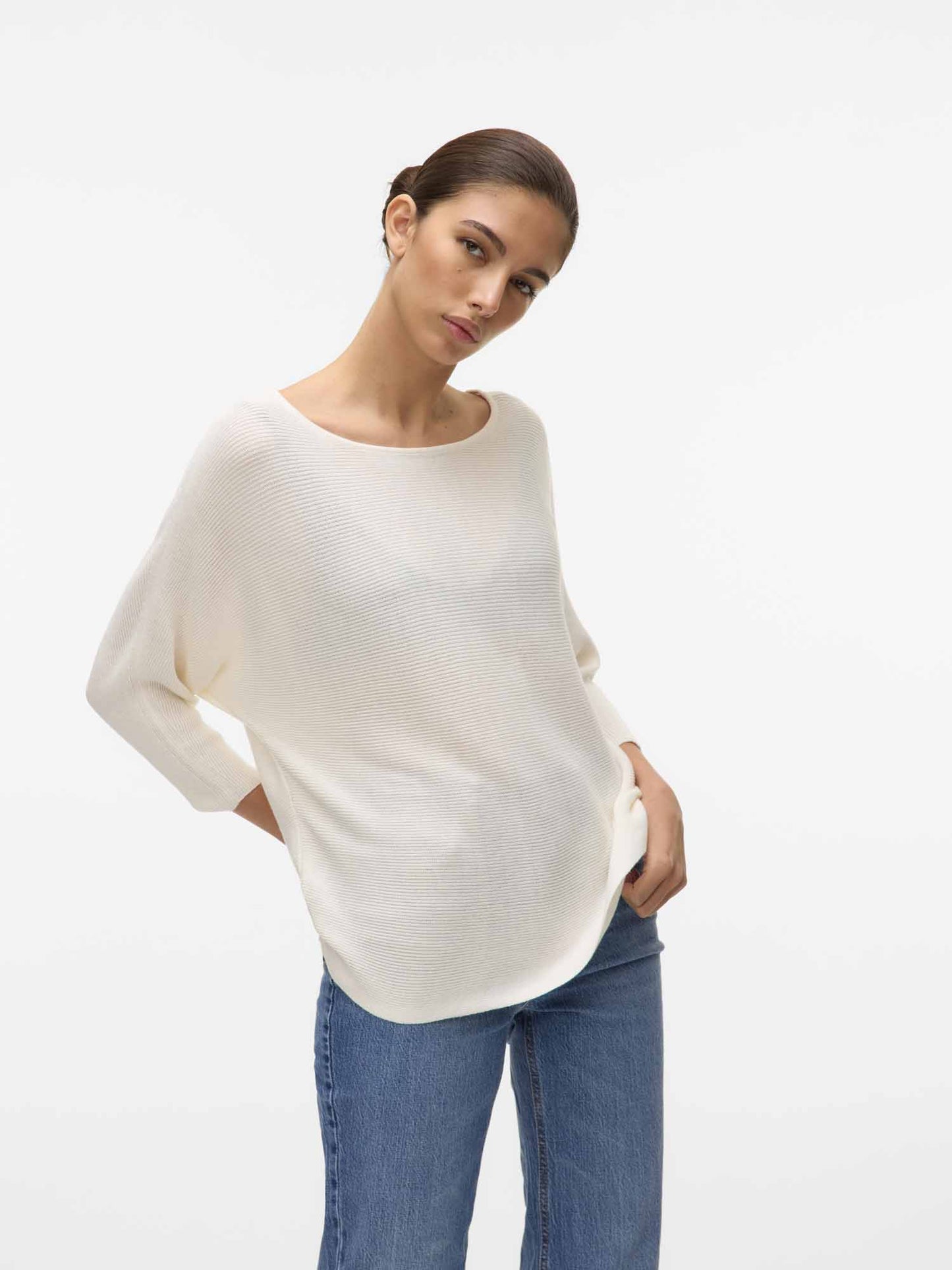 Pullover Vero Moda Vmnora da donna bianco con scollo a barca