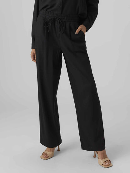 Pantaloni wide leg Jesmilo in lino nero da donna Vero Moda