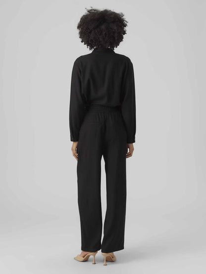 Pantaloni wide leg Jesmilo in lino nero da donna Vero Moda
