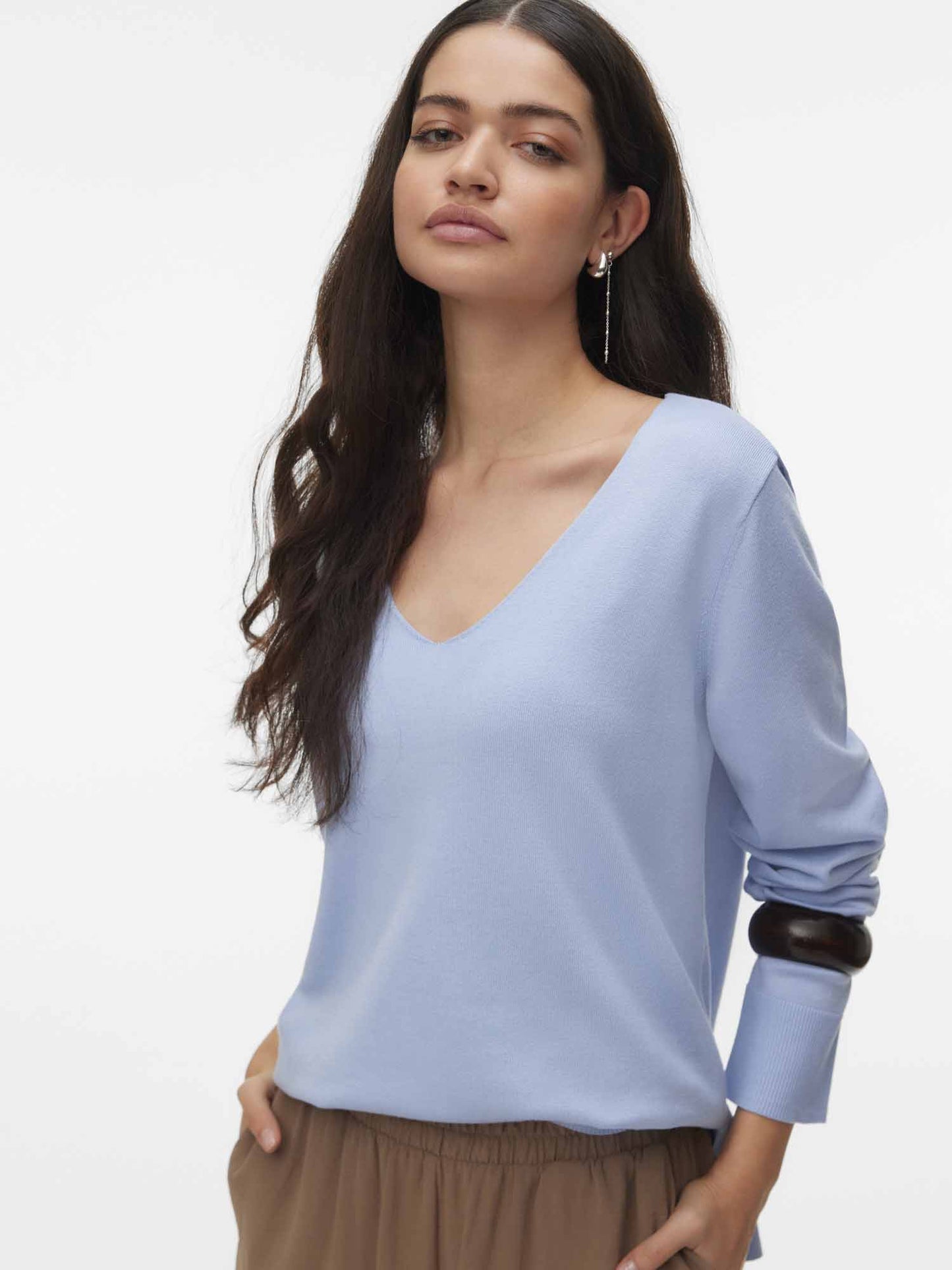 Maglione Vero Moda VMSilje da donna azzurro a collo a V in viscosa