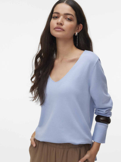 Maglione Vero Moda VMSilje da donna azzurro a collo a V in viscosa