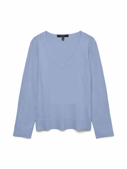 Maglione Vero Moda VMSilje da donna azzurro a collo a V in viscosa