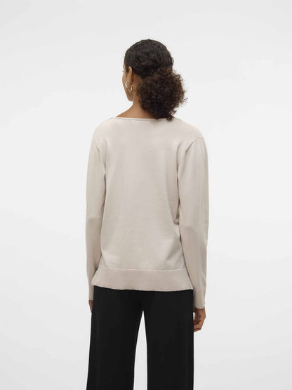 Vero Moda Maglia con collo a V e maniche lunghe Silje beige da donna