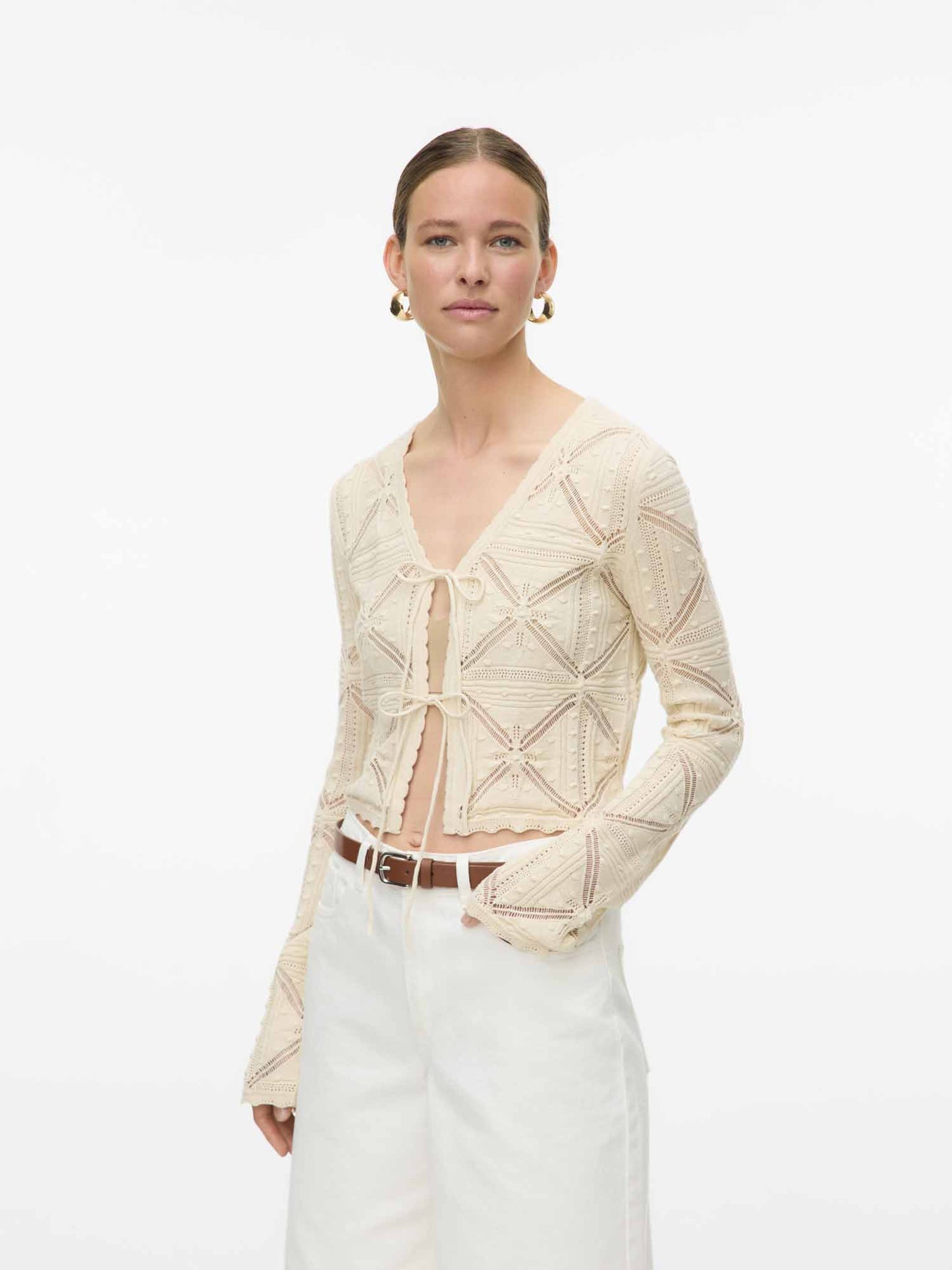 Cardigan Lola di Vero Moda con fiocco frontale crema da donna