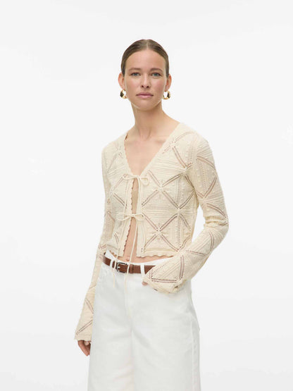 Cardigan Lola di Vero Moda con fiocco frontale crema da donna