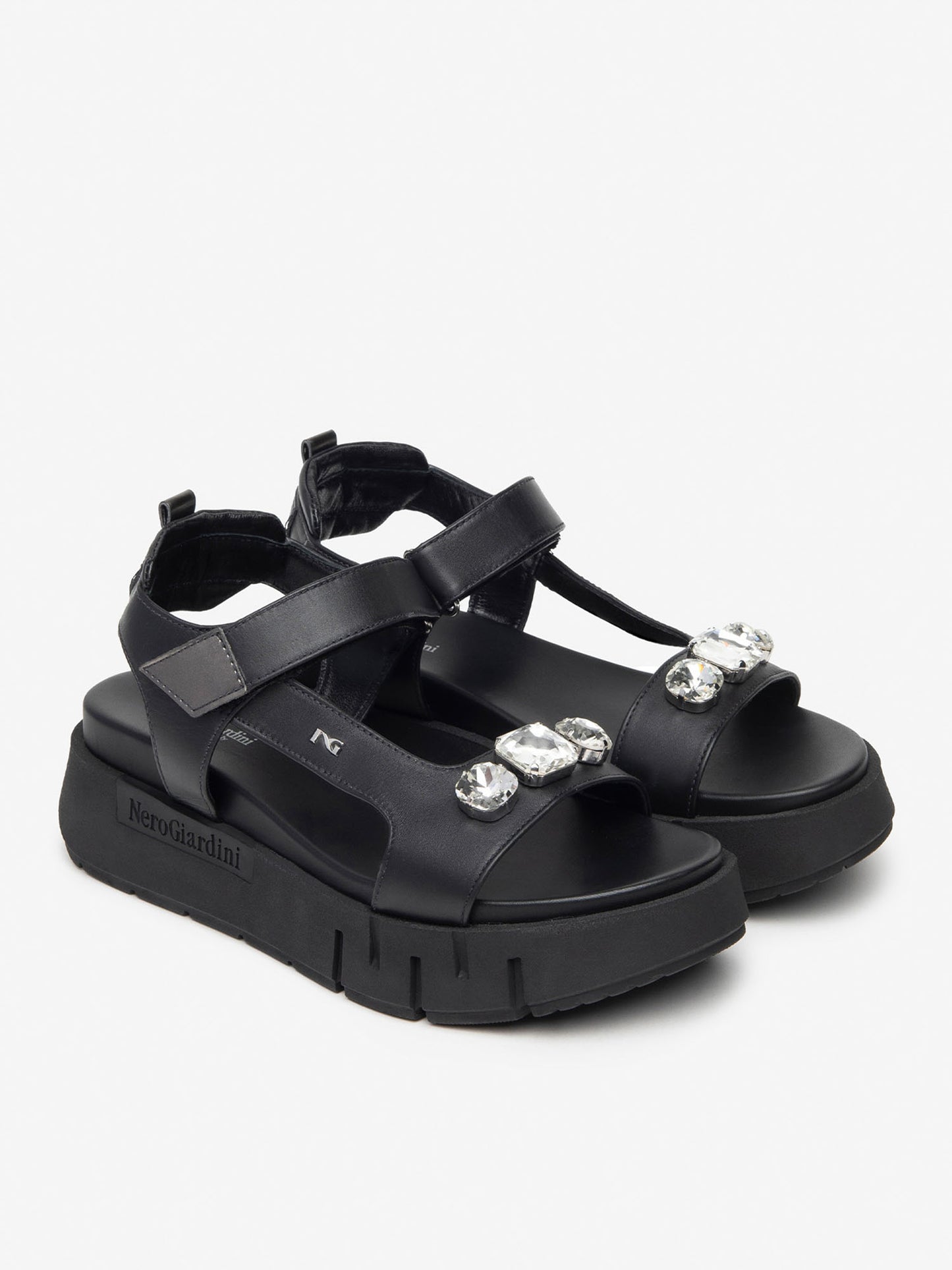 Sandalo platform con strass Nero Giardini da donna nero