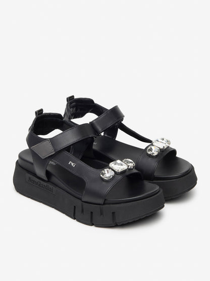 Sandalo platform con strass Nero Giardini da donna nero