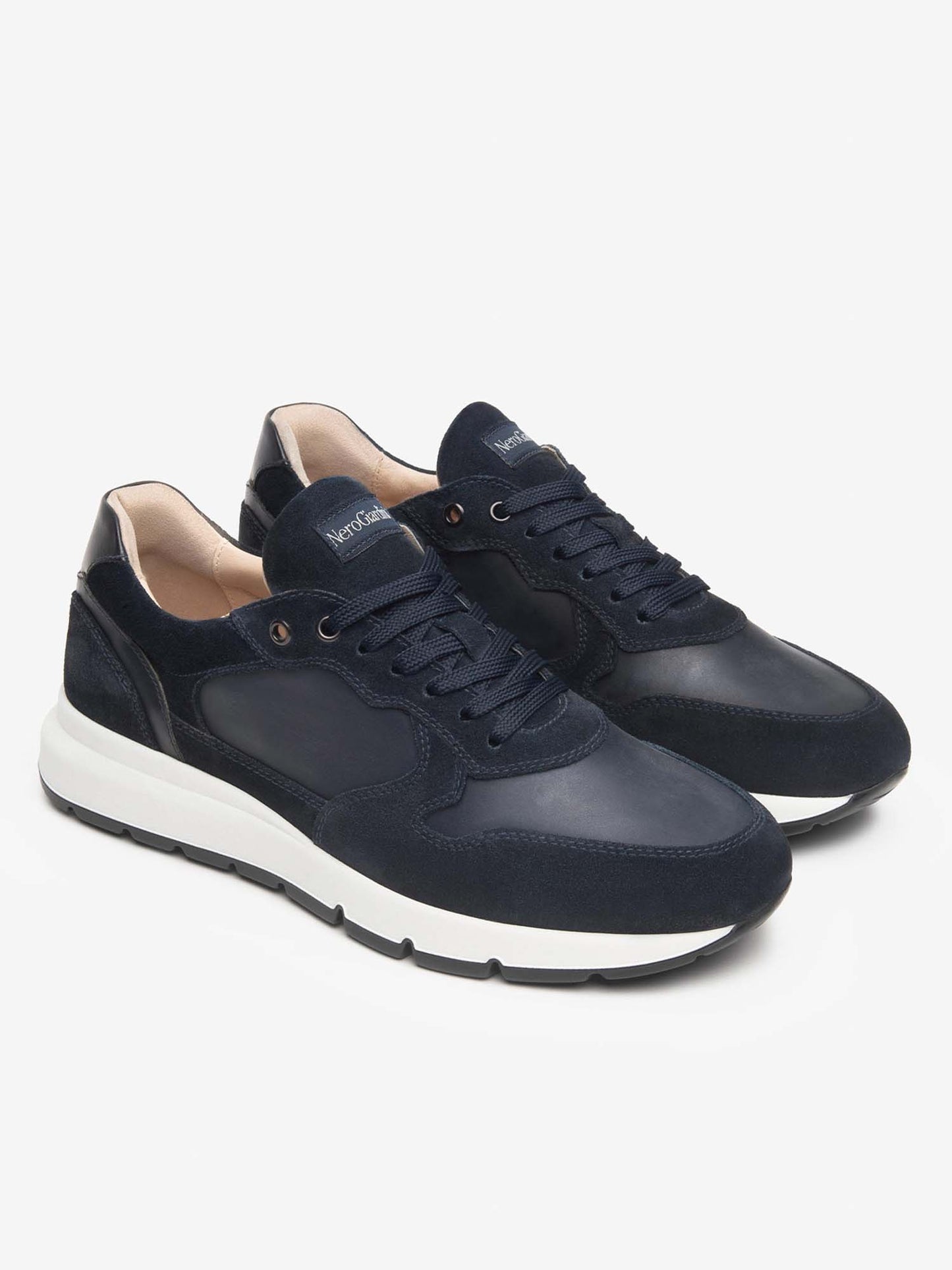SNEAKERS IN PELLE E CAMOSCIO NERO GIARDINI UOMO BLU
