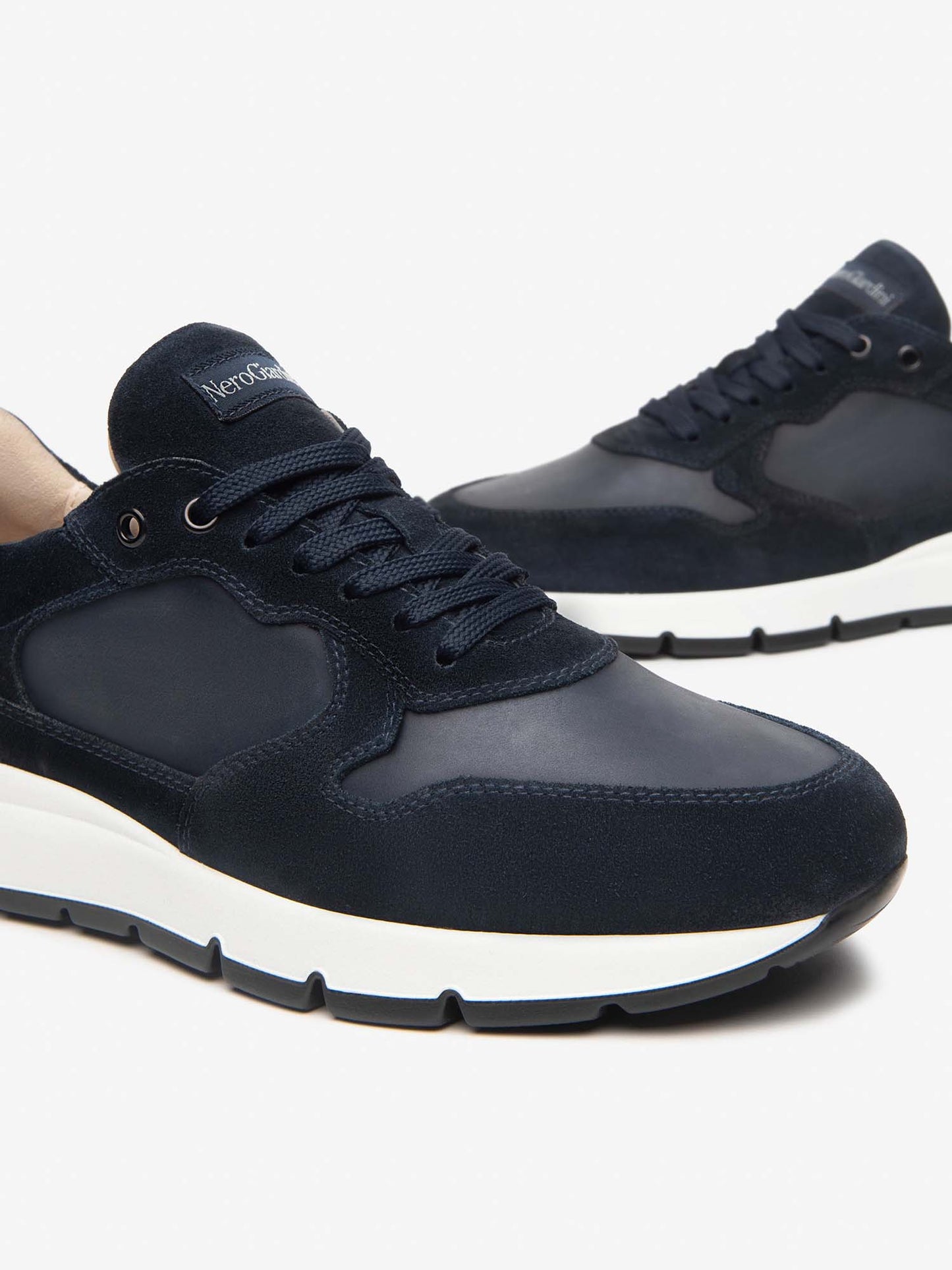 SNEAKERS IN PELLE E CAMOSCIO NERO GIARDINI UOMO BLU