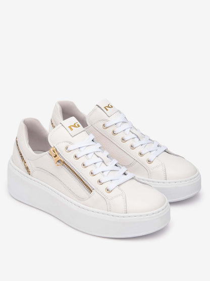 SNEAKERS CON ZIP E GLITTER NERO GIARDINI DONNA BIANCO ORO