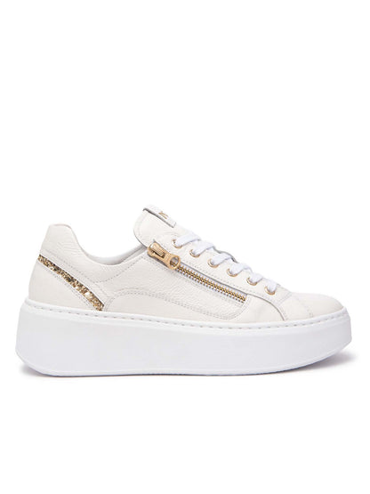 SNEAKERS CON ZIP E GLITTER NERO GIARDINI DONNA BIANCO ORO