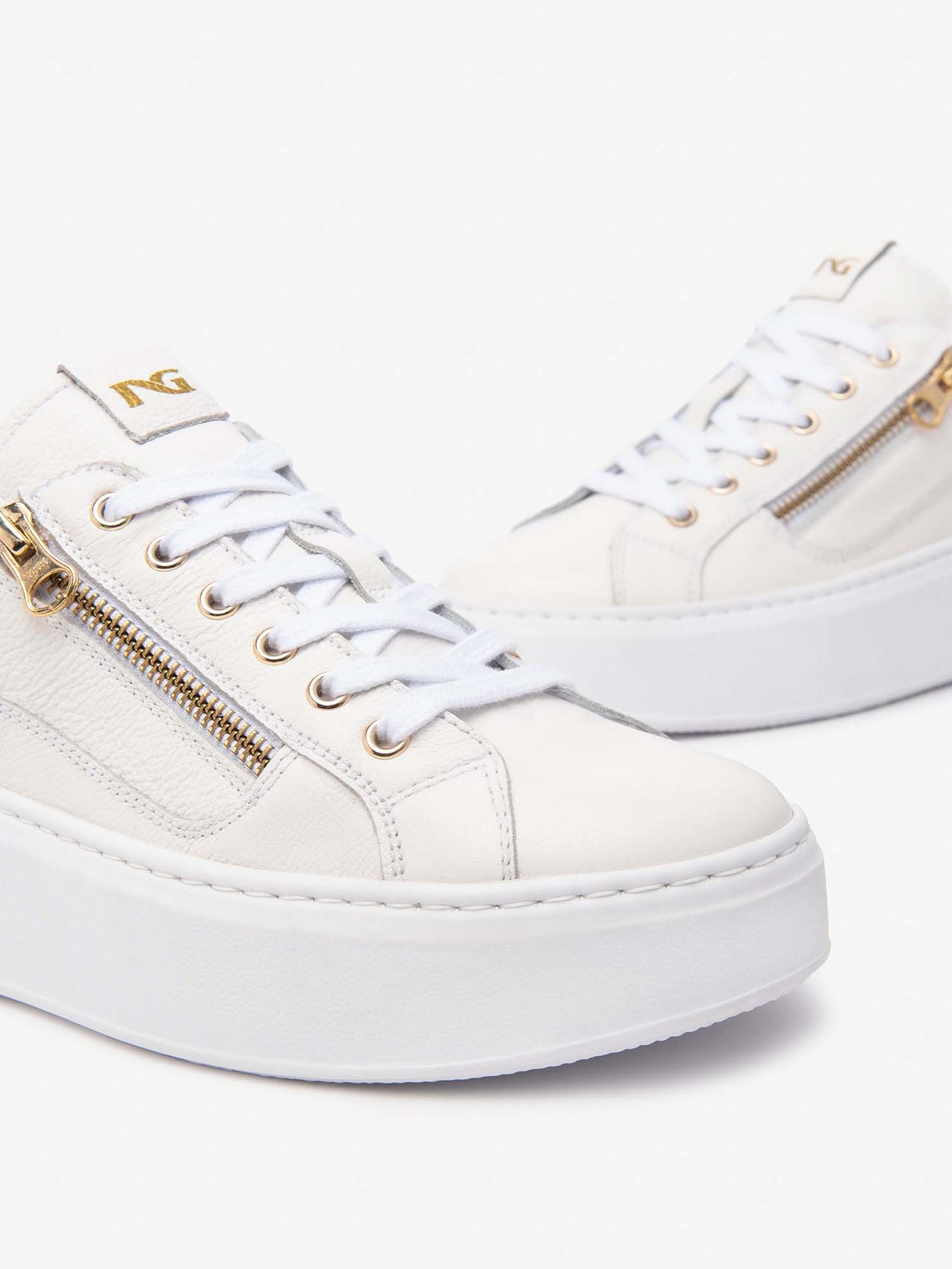 SNEAKERS CON ZIP E GLITTER NERO GIARDINI DONNA BIANCO ORO
