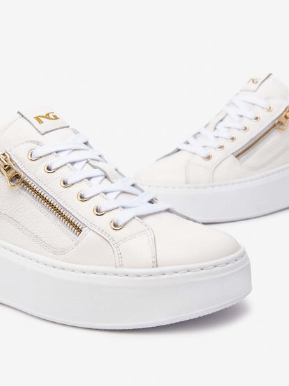 SNEAKERS CON ZIP E GLITTER NERO GIARDINI DONNA BIANCO ORO