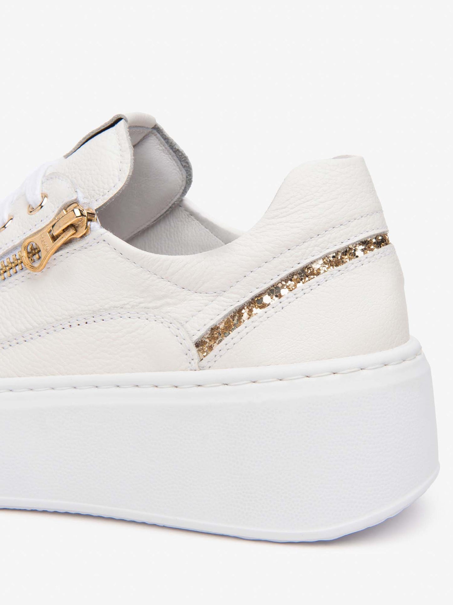 SNEAKERS CON ZIP E GLITTER NERO GIARDINI DONNA BIANCO ORO