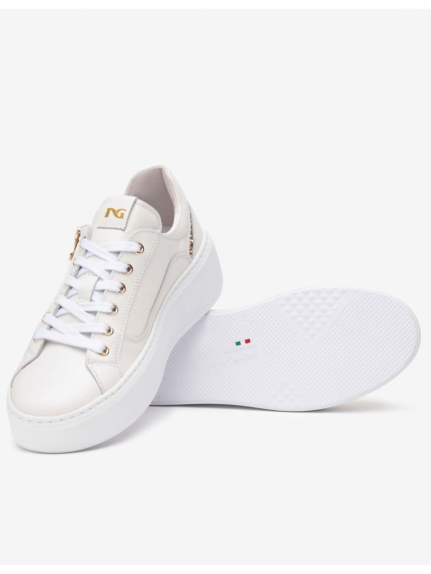 SNEAKERS CON ZIP E GLITTER NERO GIARDINI DONNA BIANCO ORO