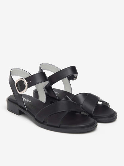 SANDALO CON FASCE INCROCIATE IN PELLE NERO GIARDINI DONNA NERO