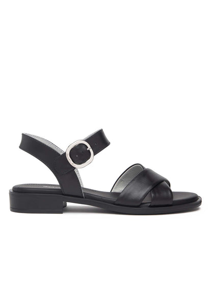 SANDALO CON FASCE INCROCIATE IN PELLE NERO GIARDINI DONNA NERO