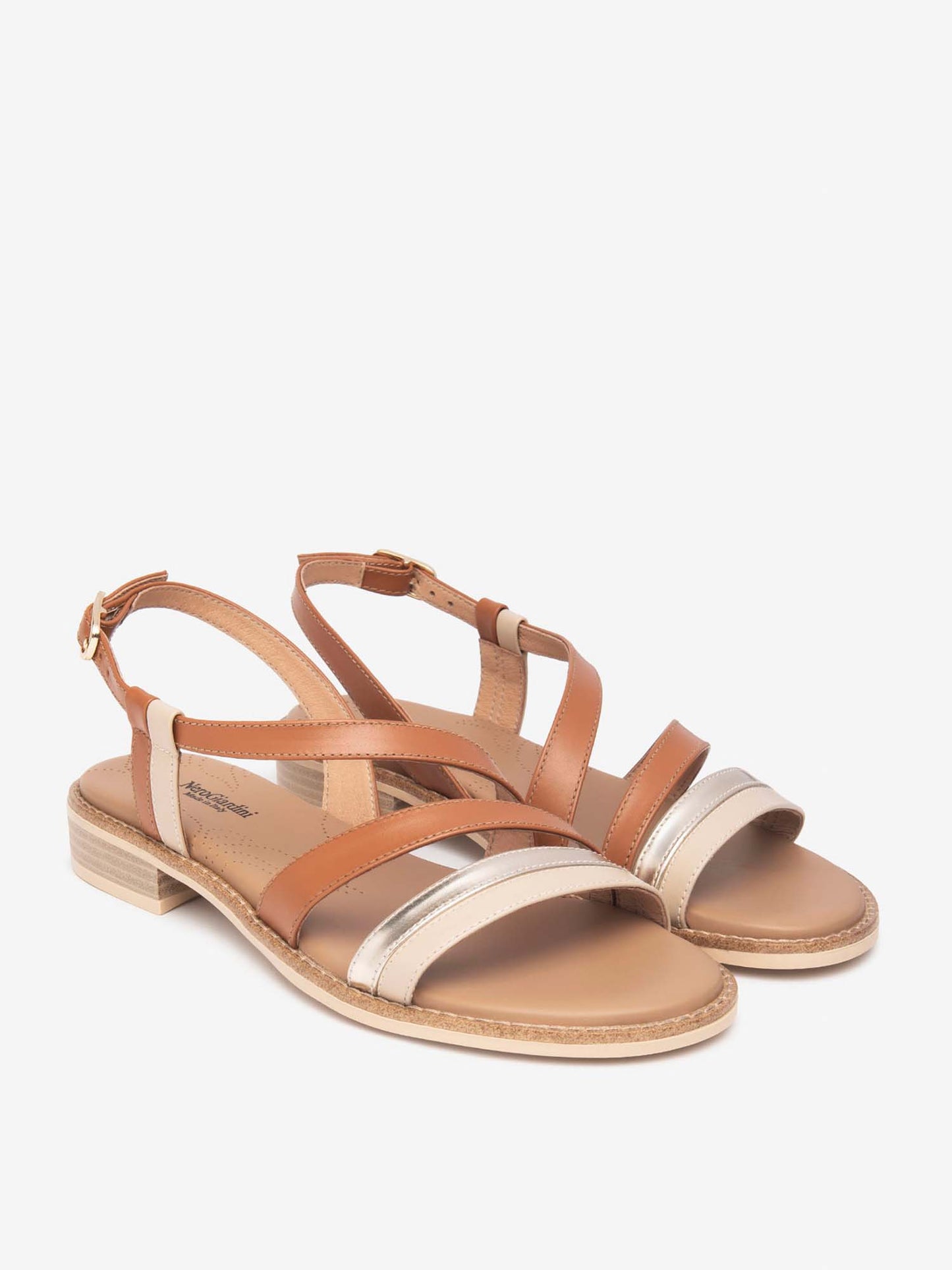 SANDALO CON FASCIETTE NERO GIARDINI DONNA COGNAC