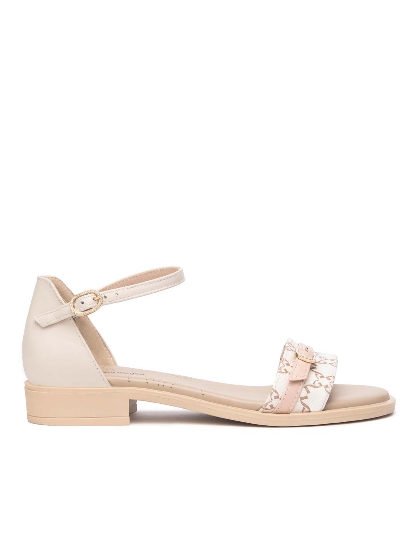 SANDALO BASSO CON FASCIA MONOGRAMMA NERO GIARDINI DONNA BEIGE