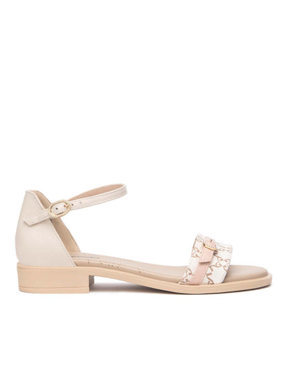 SANDALO BASSO CON FASCIA MONOGRAMMA NERO GIARDINI DONNA BEIGE