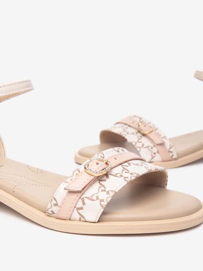 SANDALO BASSO CON FASCIA MONOGRAMMA NERO GIARDINI DONNA BEIGE