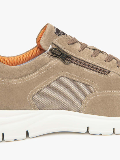 Nero Giardini Andalo, sneakers beige da uomo in pelle e scamosciato