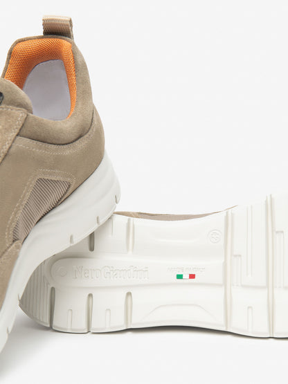 Nero Giardini Andalo, sneakers beige da uomo in pelle e scamosciato