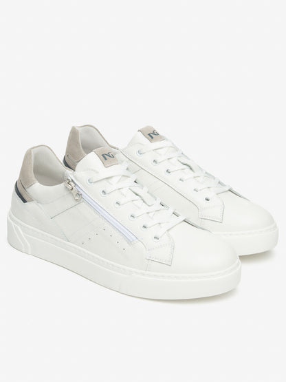 Sneakers Iseo Nero Giardini da uomo in pelle bianca con chiusura doppia